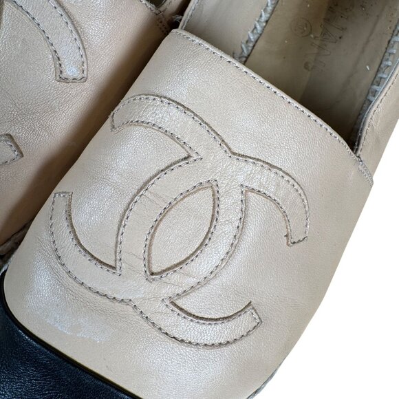 Chanel CC Cap Toe Lamb Leather Espadrille Flat Shoes Size 39 - Picture 4 of 12